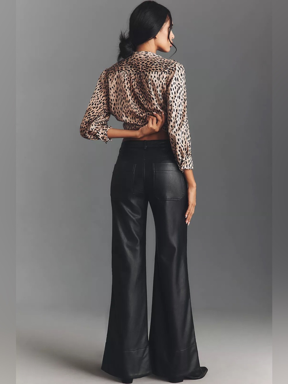 NWT Anthropologie Pilcro Rylan Faux Leather Flare Wide Leg Pants Black Size 31 - Picture 2 of 11